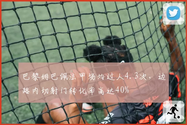 巴黎姆巴佩法甲场均过人4.3次，边路内切射门转化率高达40%